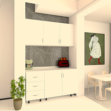 Bucatarii - Bucatarie 120 cm Lungime, Material PAL 18mm, Culoare Alb, Blat termorezistent 2,8 cm Grosime