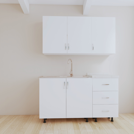 Bucatarie 120 cm Lungime, Material PAL 18mm, Culoare Alb, Blat termorezistent [1]