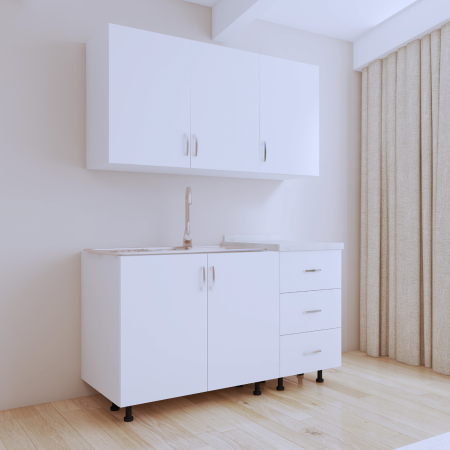 Bucatarii - Bucatarie 120 cm Lungime, Material PAL 18mm, Culoare Alb, Blat termorezistent