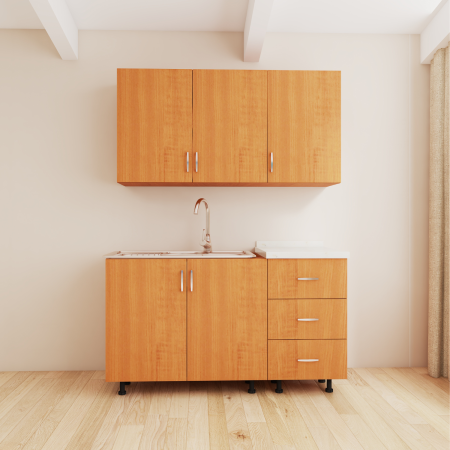 Bucatarie 120 cm Lungime, Material PAL 18mm, Culoare Cires, Blat termorezistent 2.8 cm Grosime [1]