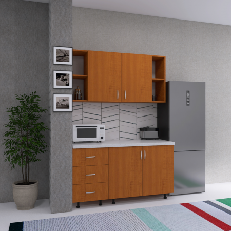 Bucatarii - Bucatarie 120 cm Lungime, Material PAL 18mm, Culoare Cires, Blat termorezistent 2,8cm