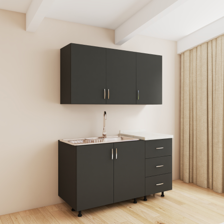 Bucatarii - Bucatarie 120 cm Lungime, Material PAL 18mm, Culoare Gri Antracit, Blat termorezistent 2.8 cm Grosime