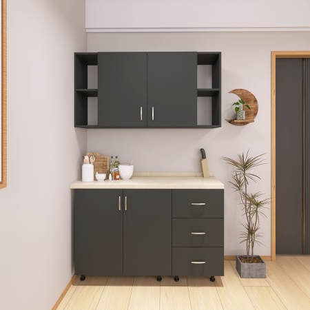 Bucatarie 120 cm Lungime, Material PAL 18mm, Culoare GRI ANTRACIT, Blat termorezistent 2,8cm [2]