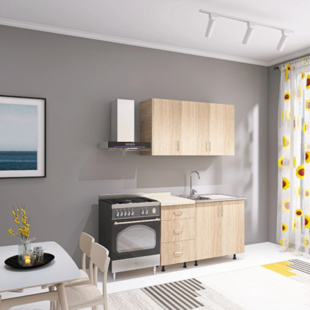 Bucatarii - Bucatarie 120 cm Lungime, Material PAL 18mm, Culoare Stejar Sonoma, Blat termorezistent 2.8 cm Grosime