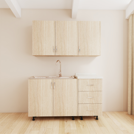 Bucatarie 120 cm Lungime, Material PAL 18mm, Culoare Stejar Sonoma, Blat termorezistent 2.8 cm Grosime [2]