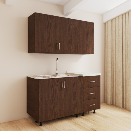 Bucatarii - Bucatarie 120 cm Lungime, Material PAL 18mm, Culoare Wenge, Blat termorezistent 2.8 cm Grosime