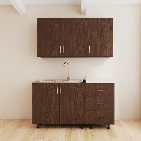 Bucatarie 120 cm Lungime, Material PAL 18mm, Culoare Wenge, Blat termorezistent 2.8 cm Grosime [1]