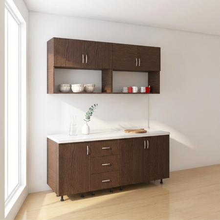 Bucatarii - Bucatarie 160 cm Lungime, Material PAL 18mm, Culoare Wenge, Blat termorezistent 2.8 cm Grosime