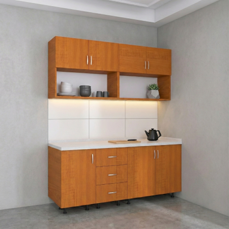 Bucatarii - Bucatarie 160 cm Lungime, Material PAL 18mm, Culoare Cires, Blat termorezistent