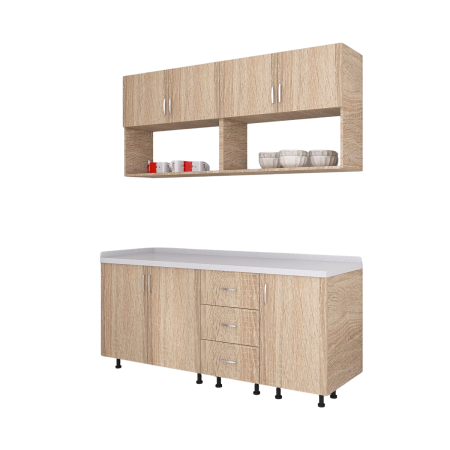 Bucatarie 160 cm Lungime, Material PAL 18mm, Culoare Sonoma, Blat termorezistent [3]