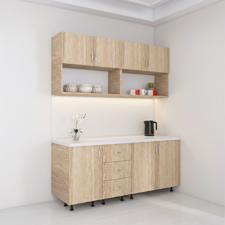 Bucatarii - Bucatarie 160 cm Lungime, Material PAL 18mm, Culoare Sonoma, Blat termorezistent