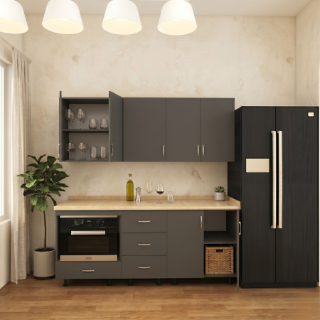 Bucatarii - Bucatarie 180cm Lungime, Material PAL 18mm, Culoare Gri Antracit, Blat termorezistent 2.8 cm Grosime