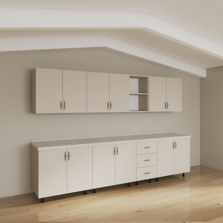 Bucatarii - Bucatarie 260 cm LORA Lungime, Material PAL 18mm, Culoare CASMIR , Blat Termorezistent