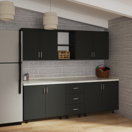 Bucatarie 200 cm LORA Lungime, Material PAL 18mm, Culoare GEI ANTRACIT , Blat termorezistent [1]