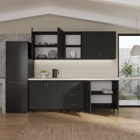 Bucatarii - Bucatarie 200 cm LORA Lungime, Material PAL 18mm, Culoare Gri ANTRACIT , Blat termorezistent
