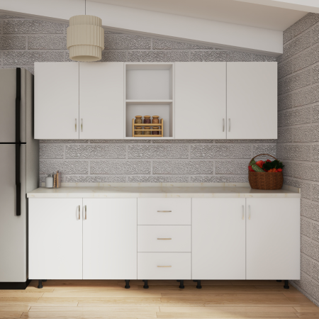 Bucatarii - Bucatarie 200 cm LORA Lungime, Material PAL 18mm, Culoare ALB, Blat termorezistent