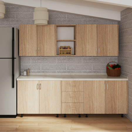 Bucatarii - Bucatarie 200 cm LORA Lungime, Material PAL 18mm, Culoare Stejar Sonoma, Blat termorezistent