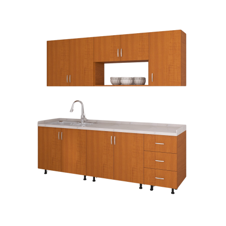 Bucatarie 200 cm Lungime, Material PAL 18mm, Culoare Cires, Blat termorezistent [2]