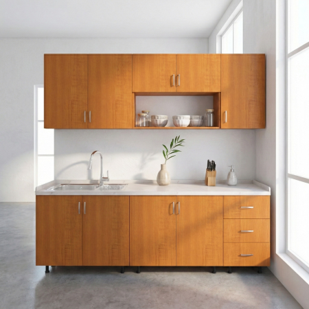 Bucatarii - Bucatarie 200 cm Lungime, Material PAL 18mm, Culoare Cires, Blat termorezistent