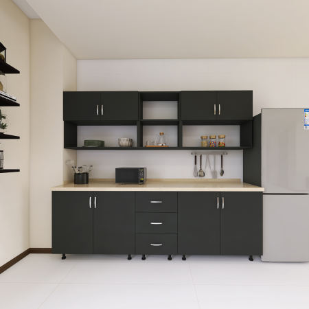 Bucatarie 200 cm Lungime, Material PAL 18mm, Culoare GRI ANTRACIT, Blat termorezistent [1]