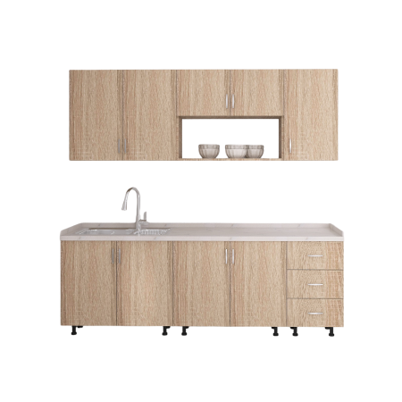 Bucatarie 200 cm Lungime, Material PAL 18mm, Culoare Sonoma, Blat termorezistent [2]