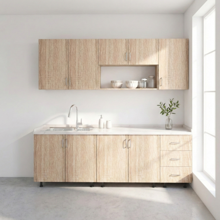 Bucatarii - Bucatarie 200 cm Lungime, Material PAL 18mm, Culoare Sonoma, Blat termorezistent