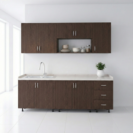 Bucatarii - Bucatarie 200 cm Lungime, Material PAL 18mm, Culoare Wenge, Blat termorezistent