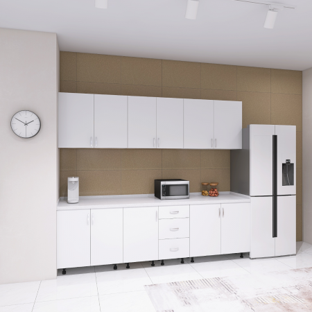 Bucatarii - Bucatarie 240 cm Lungime, Material PAL 18mm, Culoare ALB, Blat termorezistent 2.8 cm Grosime