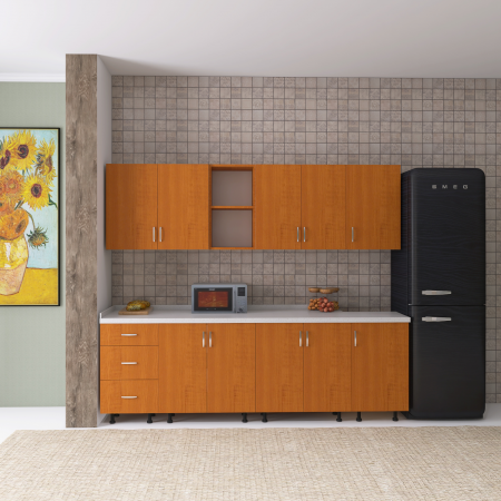 Bucatarii - Bucatarie 240 cm Lungime, Material PAL 18mm, Culoare CIRES, Blat termorezistent 2.8 cm Grosime