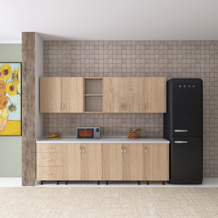 Bucatarii - Bucatarie 240 cm Lungime, Material PAL 18mm, Culoare STEJAR SONOMA, Blat termorezistent 2.8 cm Grosime