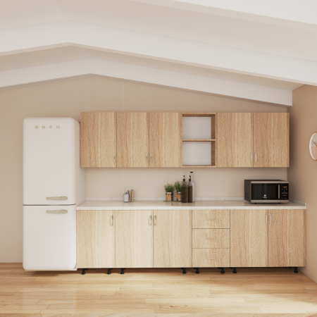 Bucatarii - Bucatarie 240 cm Lungime, Material PAL 18mm, Culoare Stejar Sonoma, Blat termorezistent 2.8 cm Grosime