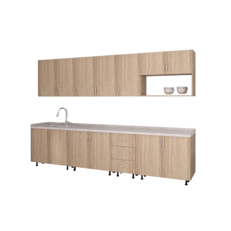 Bucatarie 260 cm Lungime, Material PAL 18mm, Culoare Sonoma, Blat termorezistent 2.8 cm Grosime [2]