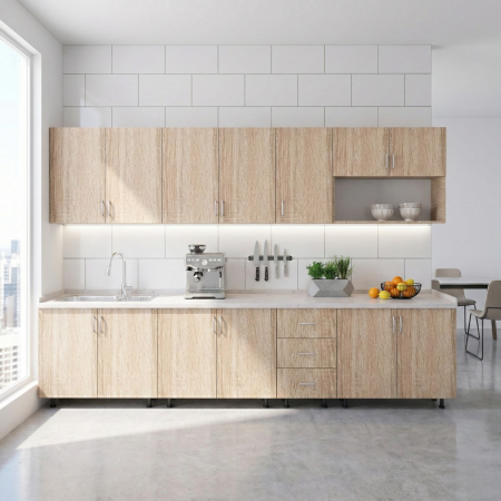 Bucatarii - Bucatarie 260 cm Lungime, Material PAL 18mm, Culoare Sonoma, Blat termorezistent 2.8 cm Grosime