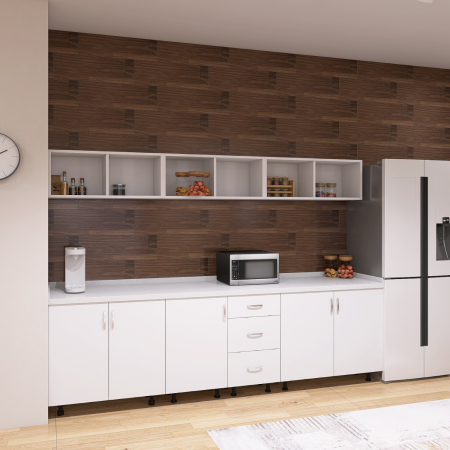 Bucatarii - Bucatarie Mia 240cm, Culoare Alb, Pal 18mm, Blat termorezistent 2,8 cm Grosime