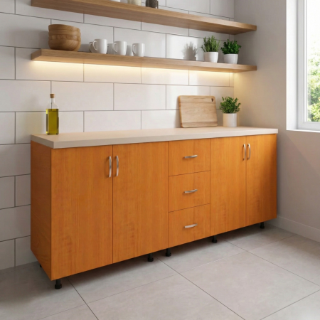 Corpuri Bucatarie Modulare - Corp Baza Bucatarie H90 x A50 x L200cm, Culoare Cires, Picioare Reglabile