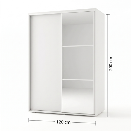 Dressing Dormitor cu Oglinda,L120 x H200 x A60 cm, Culoare ALB, Pal 18mm, Cant ABS, Manere Aluminiu [2]