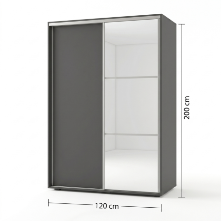 Dressing Dormitor cu Oglinda,L120 x H200 x A60 cm, Culoare Gri Antracit, Pal 18mm, Cant ABS, Manere Aluminiu [1]