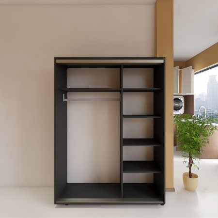 Dressing Dormitor cu Oglinda,L120 x H200 x A60 cm, Culoare Gri Antracit, Pal 18mm, Cant ABS, Manere Aluminiu [2]