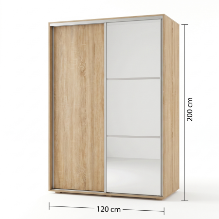 Dressing Dormitor cu Oglinda,L120 x H200 x A60 cm, Culoare Sonoma, Pal 18mm, Cant ABS, Manere Aluminiu [1]
