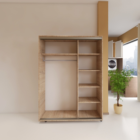 Dressing Dormitor cu Oglinda,L120 x H200 x A60 cm, Culoare Sonoma, Pal 18mm, Cant ABS, Manere Aluminiu [2]