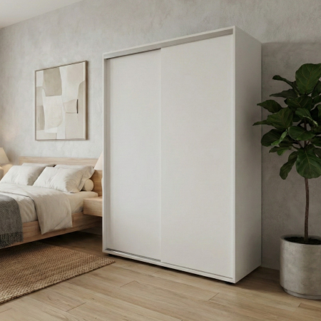 Dressinguri - Dressing Dormitor L120 x H200 x A60 cm, Culoare Alb, Pal 18mm, Cant ABS, Manere Aluminiu