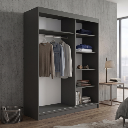 Dressinguri - Dressing Dormitor L120 x H200 x A60 cm, Culoare Gri Antracit, Pal 18mm, Cant ABS