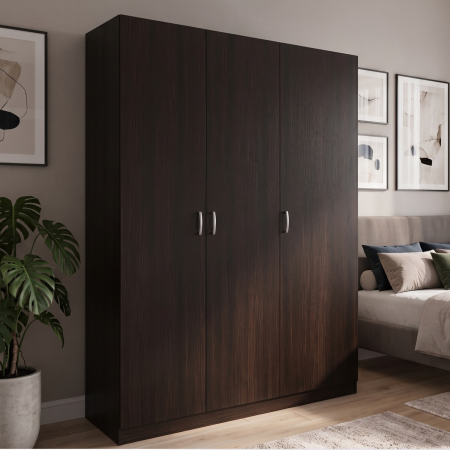 Dulap cu 3 usi - Dulap AlexaMob EC55 Wenge, 120 × 50 × 200 cm, cu trei uși, polițe și bară pentru umerașe
