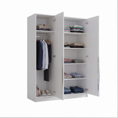 Dulap 3 usi cu 5 rafturi si bara haine, L120 x A50 x H200cm, Culoare  Alb, Pal 18mm [1]