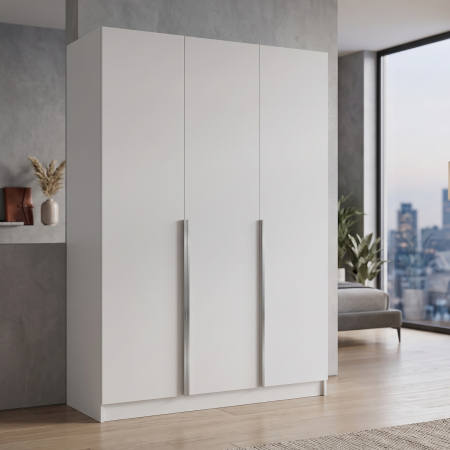 Dulap cu 3 usi - Dulap 3 usi cu 5 rafturi si bara haine, L120 x A50 x H200cm, Culoare  Alb, Pal 18mm