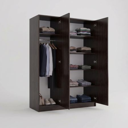 Dulap 3 usi cu 5 rafturi si bara haine, L120 x A50 x H200cm, Culoare  Wenge, Pal 18mm [1]