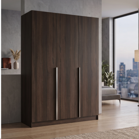 Dulap cu 3 usi - Dulap 3 usi cu 5 rafturi si bara haine, L120 x A50 x H200cm, Culoare  Wenge, Pal 18mm