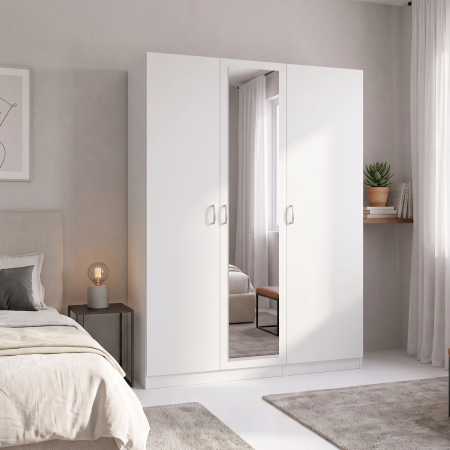 Dulap cu 3 usi - Dulap 3 usi cu Oglinda, L120 x A50 x H200cm, Culoare  Alb, Pal 18mm