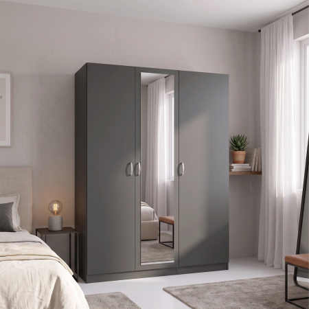 Dulap cu 3 usi - Dulap 3 usi cu Oglinda, L120 x A50 x H200cm, Culoare  GRI ANTRACIT, Pal 18mm