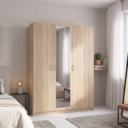 Dulapuri - Dulap 3 usi cu Oglinda, L120 x A50 x H200cm, Culoare  SONOMA, Pal 18mm